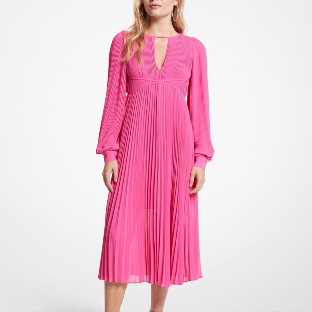 MICHAEL Michael Kors Hot Pink Pleated Georgette Midi Dress